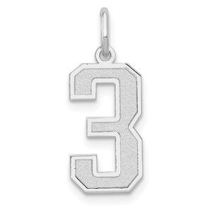 14k White Gold, Jersey Collection, Medium Number 3 Pendant
